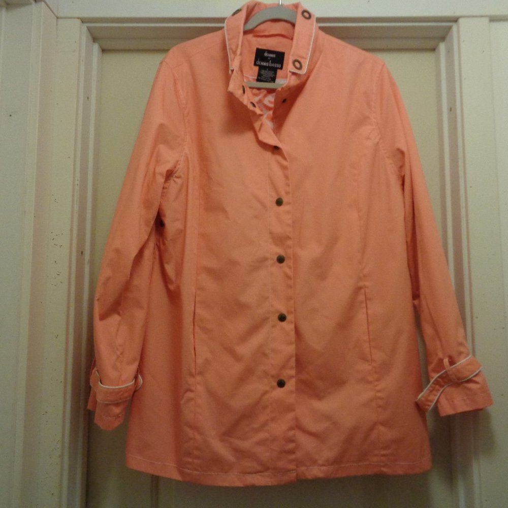 DESIGNER DENNIS BY DENNIS BASSO TANGERINE LONG METAL BUTTONS RAINCOAT LG